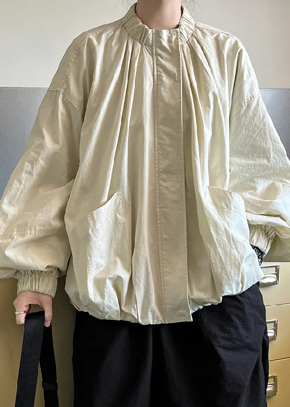 Organic Apricot Pockets Patchwork Coat Long Sleeve Pleated Ruffled tiered