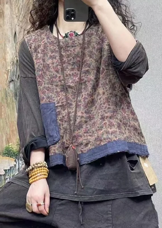 Vintage Blue O-Neck Print Pockets Linen Waistcoat Sleeveless Classic Fitted Waistcoat Jacket Vintage Blue O-Neck Print Pockets Linen Waistcoat Sleeveless Classic Fitted Waistcoat Jacket