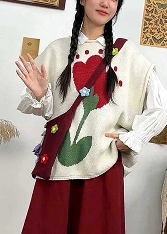 White Print Knit Waistcoat Short Sleeveless Lightweight Cotton Waistcoat Vest