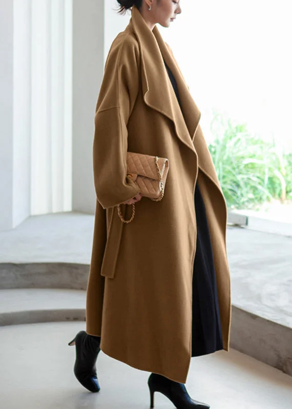 Women Camel Colour Peter Pan Collar Pockets Woolen Coat Long Sleeve Sequined Lace Ribbed Women Camel Colour Peter Pan Collar Pockets Woolen Coat Long Sleeve Sequined Lace Ribbed