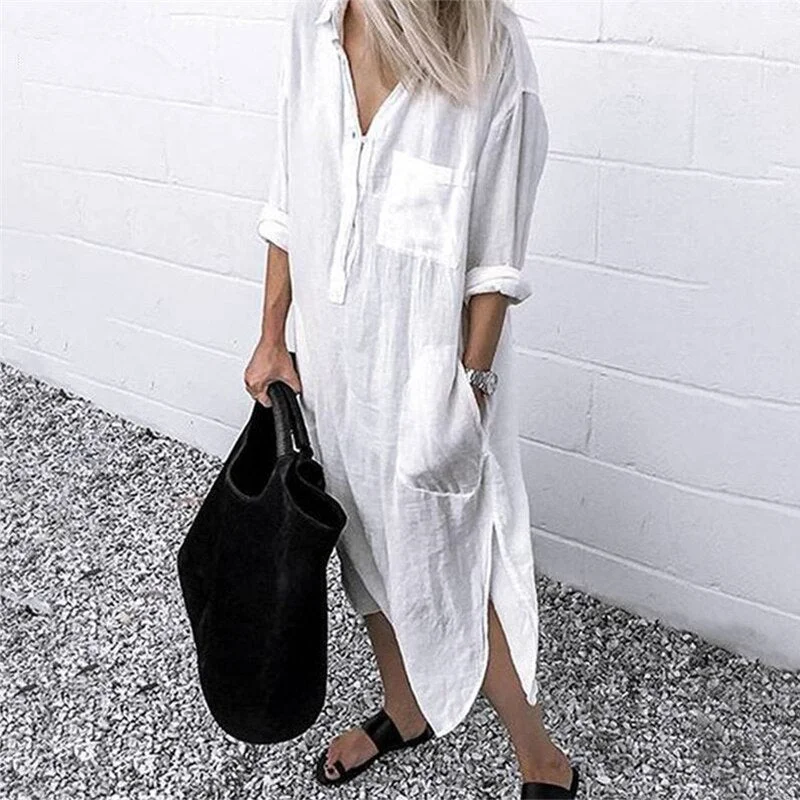Summer Dress For women Linen Maxi Shirt Dresses Ladies Elegant Casual Vestidos Female Tunic Plus size 5XL Long Dress White Tunics Vintage classic Summer Dress For women Linen Maxi Shirt Dresses Ladies Elegant Casual Vestidos Female Tunic Plus size 5XL Long Dress White Tunics Vintage classic