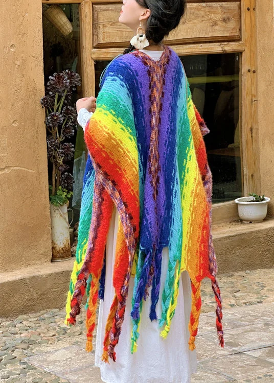 2024 New Bohemian Rainbow Tassel Cozy Warm Shawl Fashionable Silk Shawl Wrap