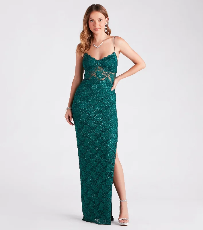 Adelaide Formal Glitter Lace Slit Long Dress Tunics Canvas sturdy