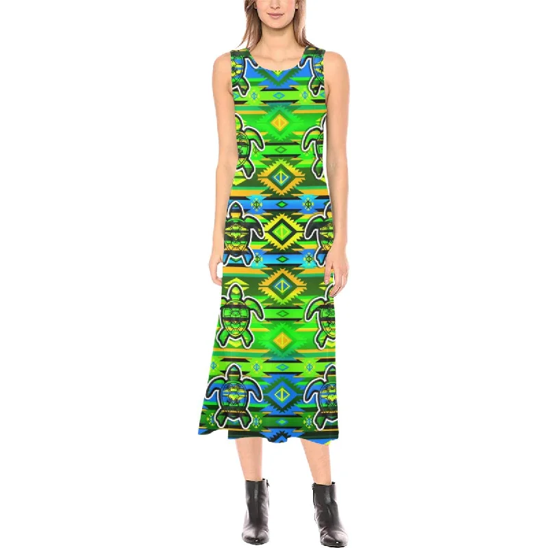 Adobe Nature Turtles Phaedra Sleeveless Open Fork Long Dress Tunics Chic elegant