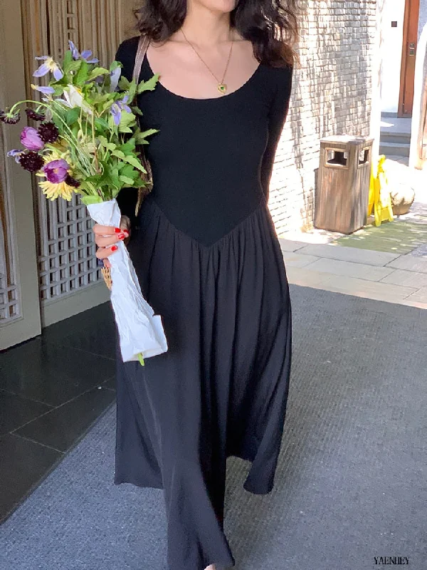 Autumn Black O-Neck Maxi Wedding Long Dresses for Women Vintage Solid Cotton Patchwork Sexy Bodycon Midi Dress Clothing Tunics Fashionable trendy Autumn Black O-Neck Maxi Wedding Long Dresses for Women Vintage Solid Cotton Patchwork Sexy Bodycon Midi Dress Clothing Tunics Fashionable trendy