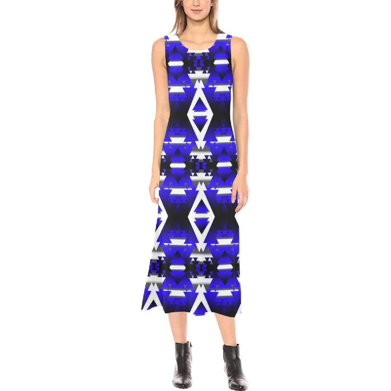 Blue Winter Camp Phaedra Sleeveless Open Fork Long Dress A-Line Day Work