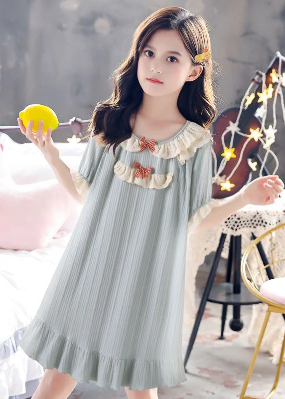 Boutique Blue O-Neck Striped Bow Patchwork Cotton Girls Long Dress Summer Tunics Mesh breathable Boutique Blue O-Neck Striped Bow Patchwork Cotton Girls Long Dress Summer Tunics Mesh breathable