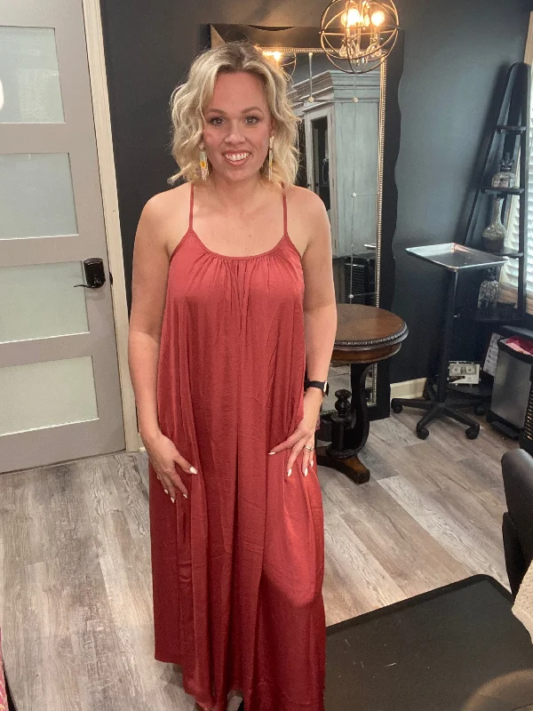 Rose Sleeveless Long Dress Cowl Neckline Elegant