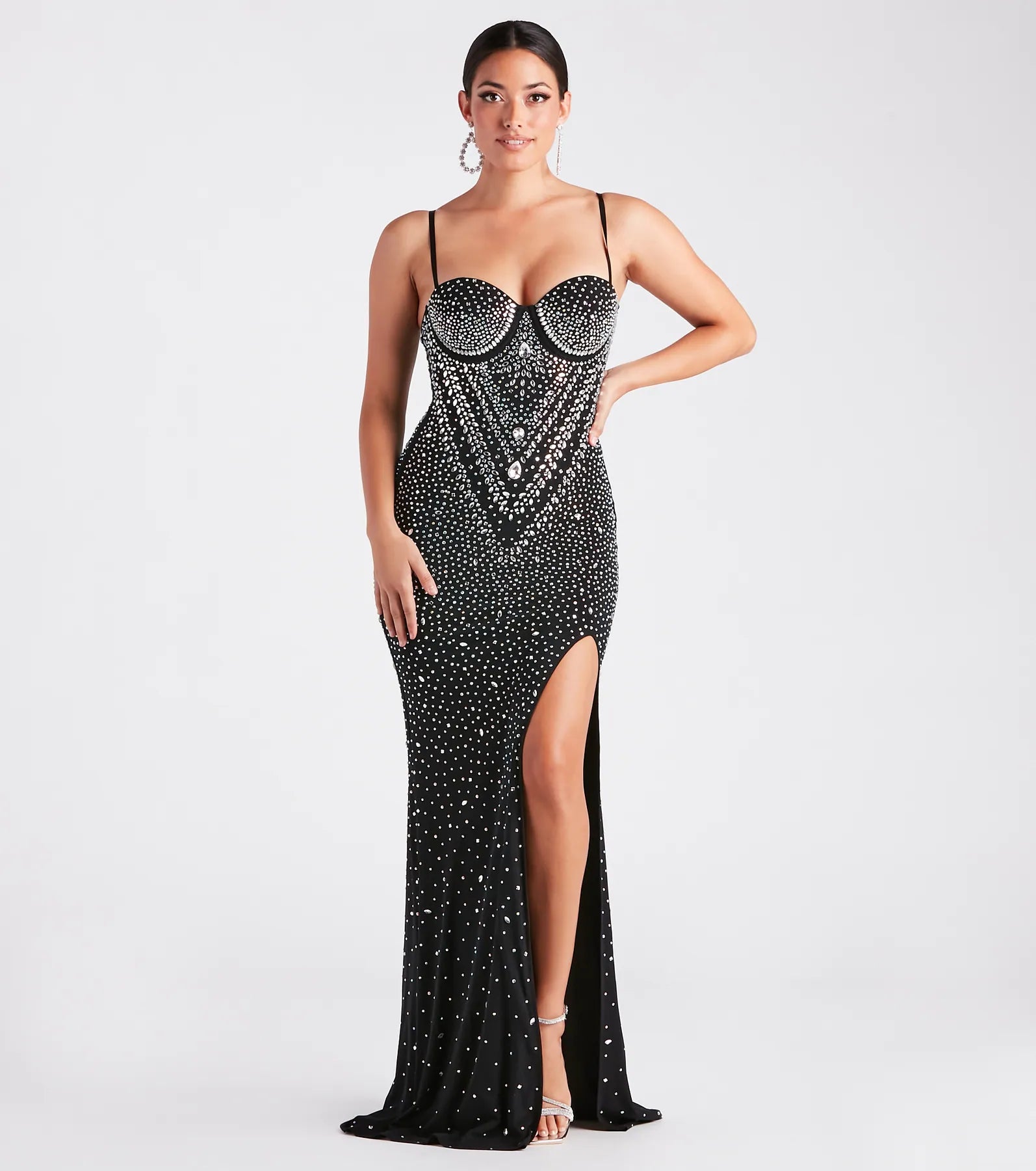 Candice Formal Rhinestone A-Line Long Dress Tunics Chinos classic