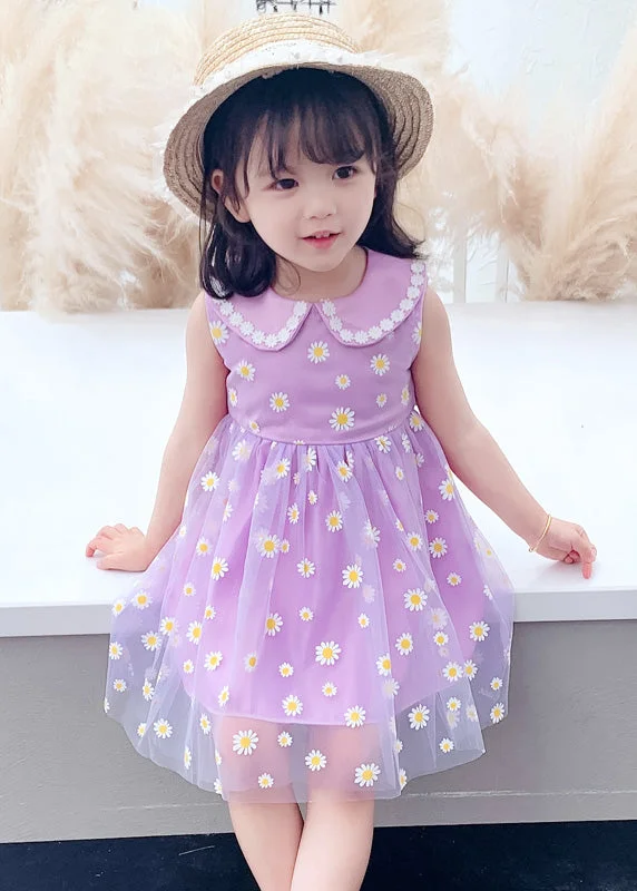 Chic Purple Floral Wrinkled Tulle Kids Party Long Dress Sleeveless Turtleneck Warm Winter Chic Purple Floral Wrinkled Tulle Kids Party Long Dress Sleeveless Turtleneck Warm Winter