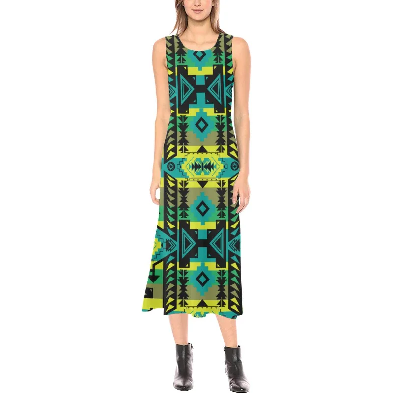 Chiefs Mountain Phaedra Sleeveless Open Fork Long Dress Square Neckline Feminine
