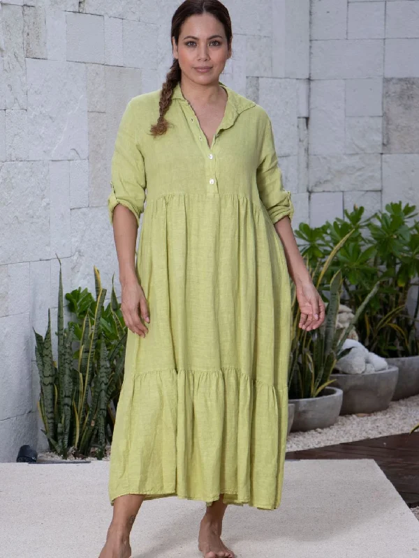 Collared Long Dress With Buttons Tunics Designer luxury