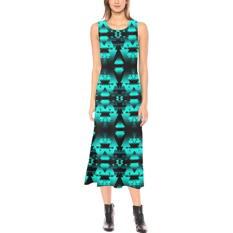 Dark Teal Winter Camp Phaedra Sleeveless Open Fork Long Dress Bodycon Club Sequined