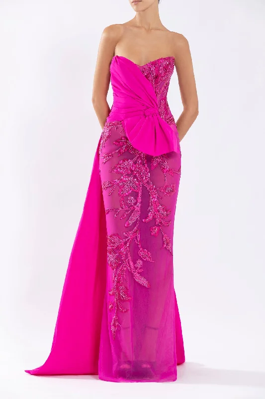 Embroidered gown with taffeta draping cape Tunics Luxurious high-end