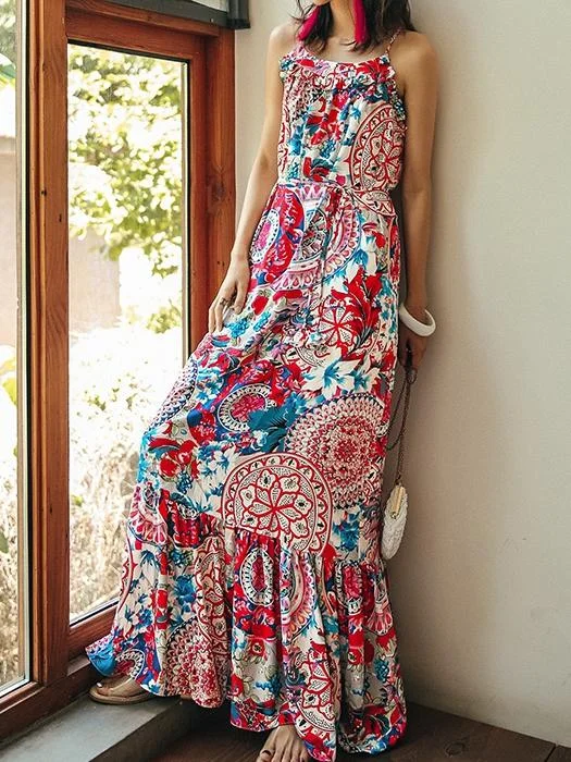 Ethnic Style Summer Bohemian Holiday Thailand Beach Spaghetti-strap Long Dress Tunics Solid Classic Ethnic Style Summer Bohemian Holiday Thailand Beach Spaghetti-strap Long Dress Tunics Solid Classic