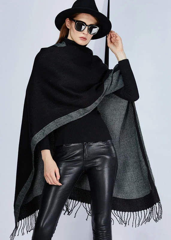 European And American Style Black Grey Tassel Oversized Shawl Comfortable Knitted Shawl Wrap European And American Style Black Grey Tassel Oversized Shawl Comfortable Knitted Shawl Wrap