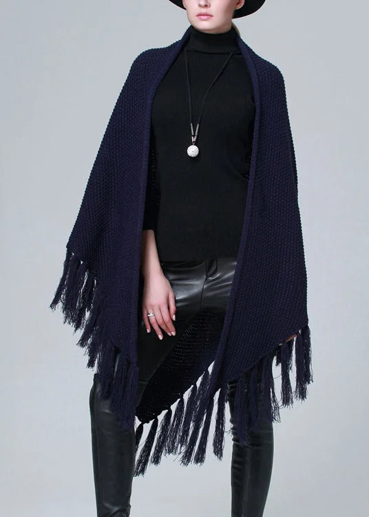 Fashionable Navy Tassel Oversized Shawl Autumn And Winter Stylish Oversized Wool Shawl Fashionable Navy Tassel Oversized Shawl Autumn And Winter Stylish Oversized Wool Shawl