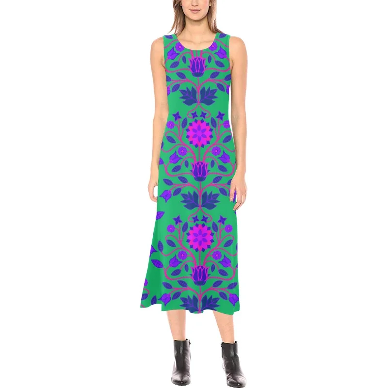 Floral Beadwork Four Clans Deep Lake Phaedra Sleeveless Open Fork Long Dress Tunics Velvet soft Floral Beadwork Four Clans Deep Lake Phaedra Sleeveless Open Fork Long Dress Tunics Velvet soft