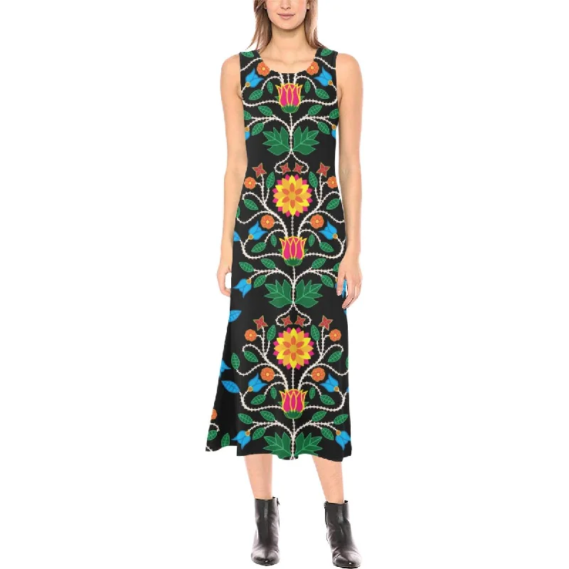Floral Beadwork Four Clans Phaedra Sleeveless Open Fork Long Dress Tunics Print Colorful Floral Beadwork Four Clans Phaedra Sleeveless Open Fork Long Dress Tunics Print Colorful