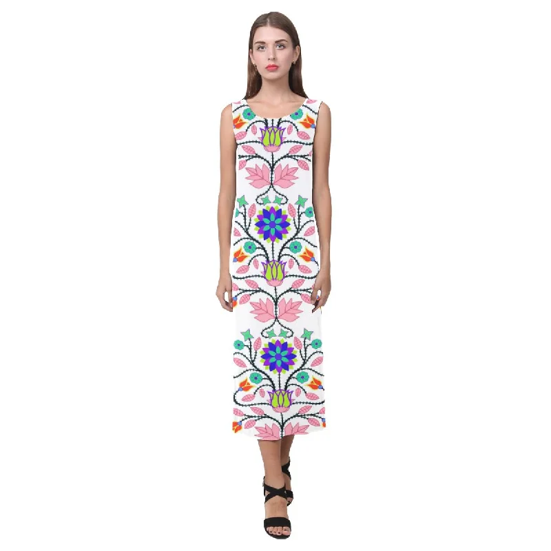 Floral Beadwork Four Clans White Phaedra Sleeveless Open Fork Long Dress A-Line Day Work Floral Beadwork Four Clans White Phaedra Sleeveless Open Fork Long Dress A-Line Day Work