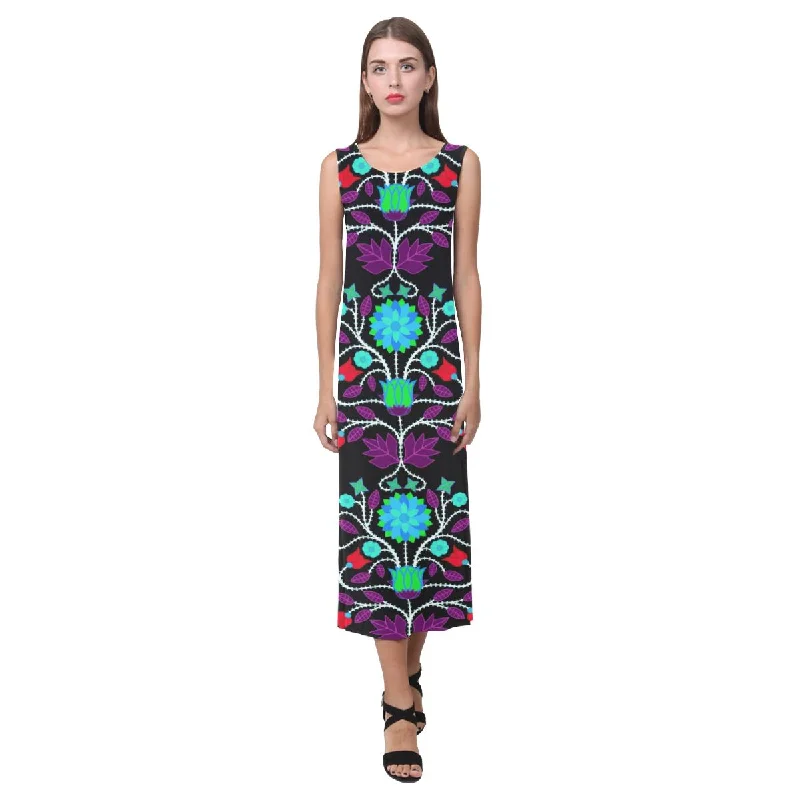 Floral Beadwork Four Clans Winter Phaedra Sleeveless Open Fork Long Dress Bodycon Club Sequined Floral Beadwork Four Clans Winter Phaedra Sleeveless Open Fork Long Dress Bodycon Club Sequined