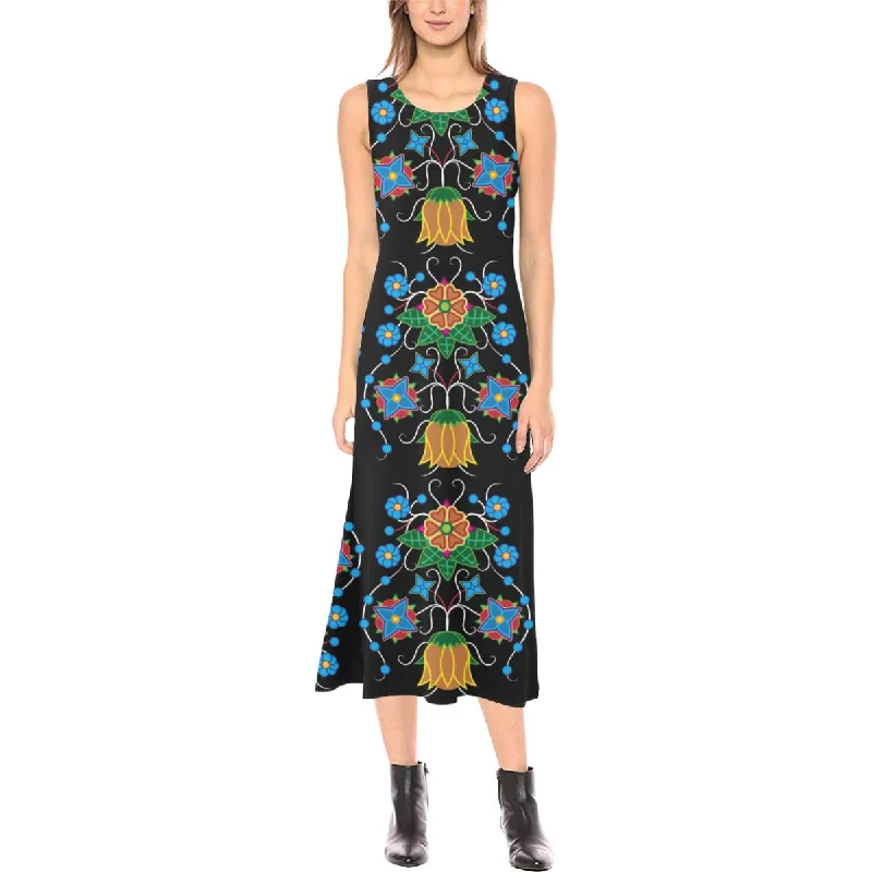 Floral Beadwork Four Mothers Phaedra Sleeveless Open Fork Long Dress Turtleneck Neckline Stylish Floral Beadwork Four Mothers Phaedra Sleeveless Open Fork Long Dress Turtleneck Neckline Stylish