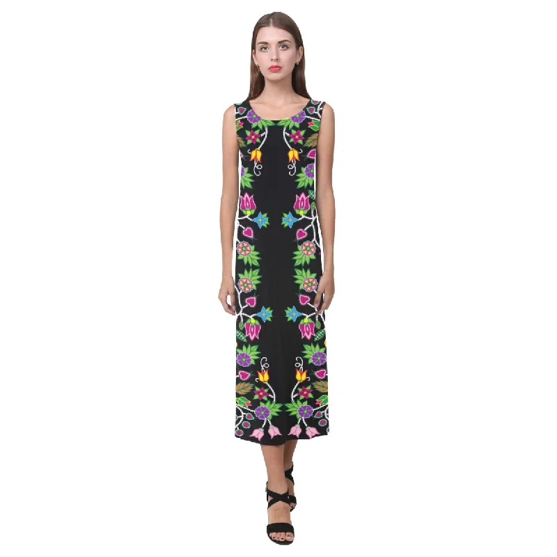 Floral Beadwork Phaedra Sleeveless Open Fork Long Dress Tunics Luxurious high-end