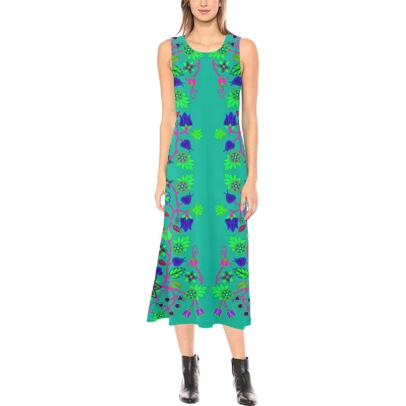 Floral Beadwork Seven Clans Deep Lake Phaedra Sleeveless Open Fork Long Dress Turtleneck Warm Winter Floral Beadwork Seven Clans Deep Lake Phaedra Sleeveless Open Fork Long Dress Turtleneck Warm Winter