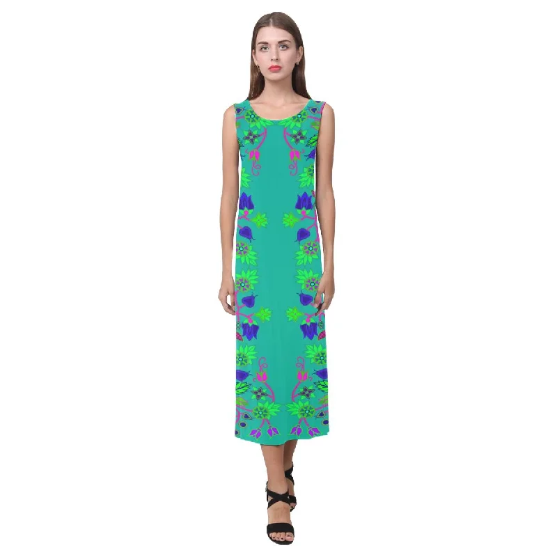 Floral Beadwork Seven Clans Deep Lake Phaedra Sleeveless Open Fork Long Dress Tunics Trendy modern Floral Beadwork Seven Clans Deep Lake Phaedra Sleeveless Open Fork Long Dress Tunics Trendy modern