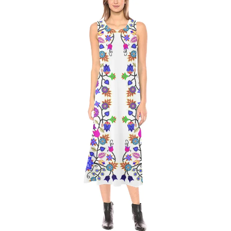 Floral Beadwork Seven Clans White Phaedra Sleeveless Open Fork Long Dress sweetheart Neckline Romantic Floral Beadwork Seven Clans White Phaedra Sleeveless Open Fork Long Dress sweetheart Neckline Romantic