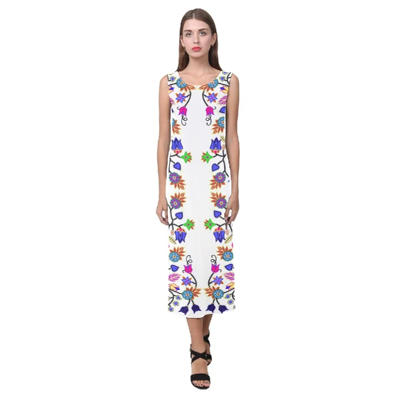 Floral Beadwork Seven Clans White Phaedra Sleeveless Open Fork Long Dress Tunics Versatile all-occasion