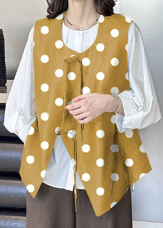 French Yellow polka dots Button Solid Cotton Waistcoat Sleeveless Classic Plaid Waistcoat Vest French Yellow polka dots Button Solid Cotton Waistcoat Sleeveless Classic Plaid Waistcoat Vest