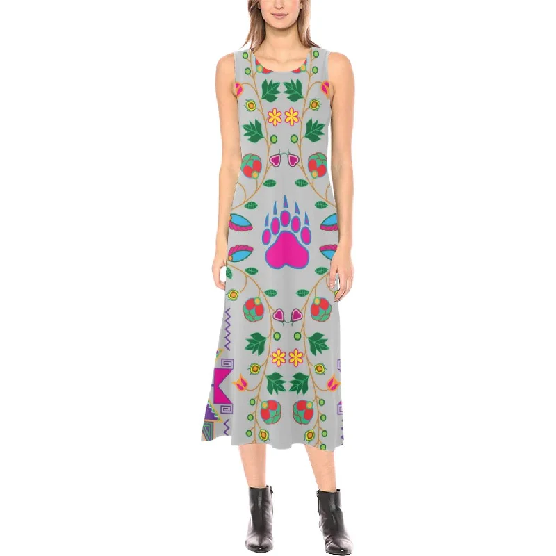 Geometric Floral Fall - Gray Phaedra Sleeveless Open Fork Long Dress Tunics Timeless classic Geometric Floral Fall - Gray Phaedra Sleeveless Open Fork Long Dress Tunics Timeless classic