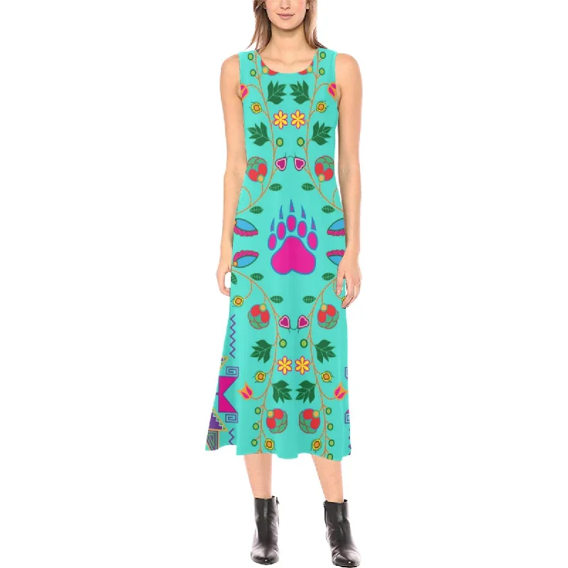 Geometric Floral Fall - Sky Phaedra Sleeveless Open Fork Long Dress Maxi Flowy Bohemian Geometric Floral Fall - Sky Phaedra Sleeveless Open Fork Long Dress Maxi Flowy Bohemian