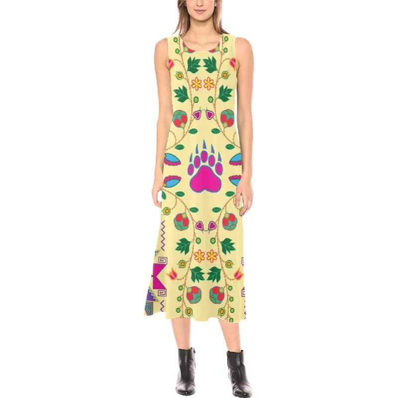 Geometric Floral Fall - Vanilla Phaedra Sleeveless Open Fork Long Dress Tunics Versatile functional Geometric Floral Fall - Vanilla Phaedra Sleeveless Open Fork Long Dress Tunics Versatile functional