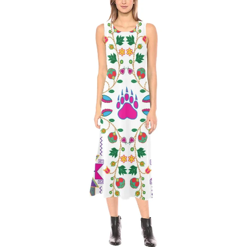 Geometric Floral Fall - White Phaedra Sleeveless Open Fork Long Dress Tunics Trendy modern Geometric Floral Fall - White Phaedra Sleeveless Open Fork Long Dress Tunics Trendy modern