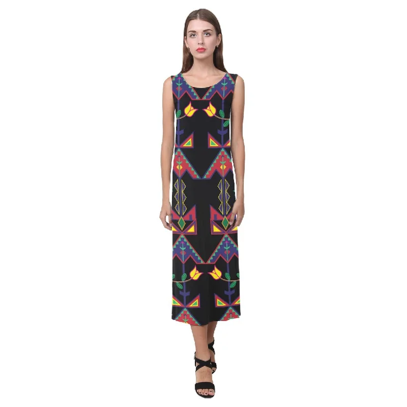 Geometric Floral Spring - Black Phaedra Sleeveless Open Fork Long Dress Tunics Versatile functional Geometric Floral Spring - Black Phaedra Sleeveless Open Fork Long Dress Tunics Versatile functional