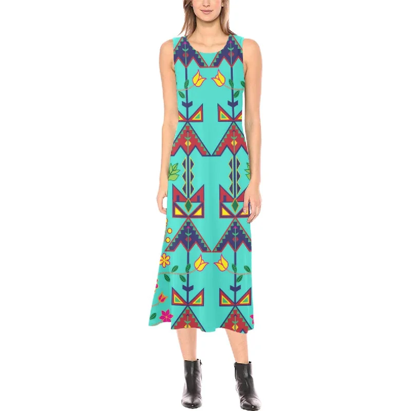 Geometric Floral Spring - Sky Phaedra Sleeveless Open Fork Long Dress Pencil Office Professional Geometric Floral Spring - Sky Phaedra Sleeveless Open Fork Long Dress Pencil Office Professional