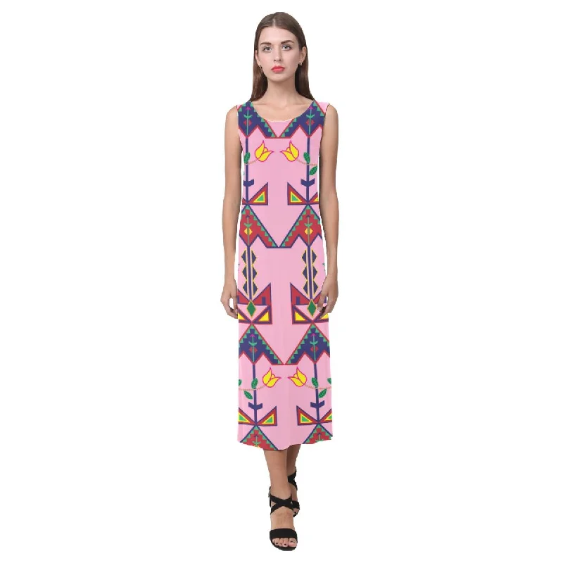 Geometric Floral Spring - Sunset Phaedra Sleeveless Open Fork Long Dress Tunics Fleece cozy Geometric Floral Spring - Sunset Phaedra Sleeveless Open Fork Long Dress Tunics Fleece cozy