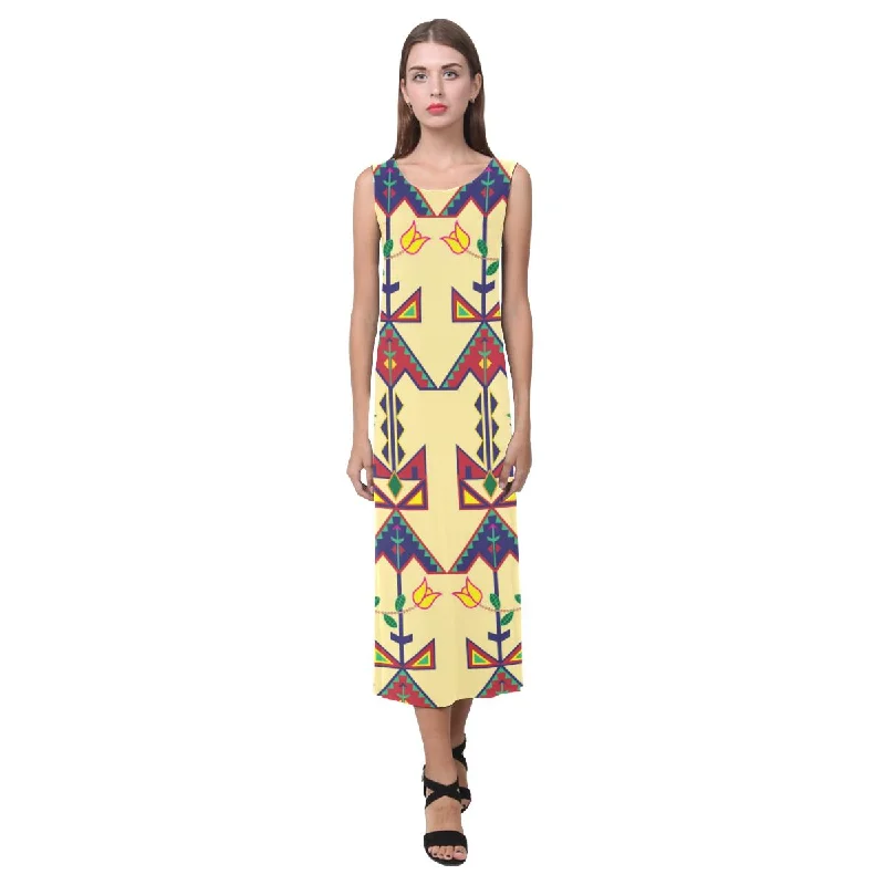 Geometric Floral Spring - Vanilla Phaedra Sleeveless Open Fork Long Dress Tunics Solid Classic Geometric Floral Spring - Vanilla Phaedra Sleeveless Open Fork Long Dress Tunics Solid Classic