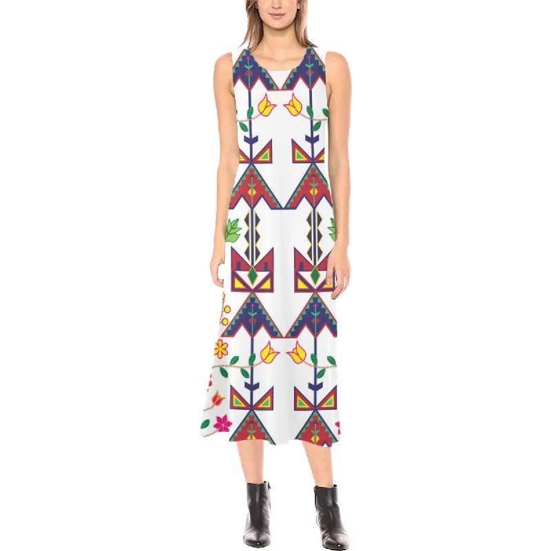 Geometric Floral Spring - White Phaedra Sleeveless Open Fork Long Dress Tunics Sophisticated sleek Geometric Floral Spring - White Phaedra Sleeveless Open Fork Long Dress Tunics Sophisticated sleek