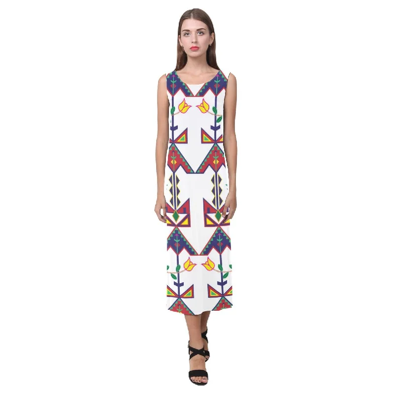Geometric Floral Spring - White Phaedra Sleeveless Open Fork Long Dress Tunics Chic fashionable Geometric Floral Spring - White Phaedra Sleeveless Open Fork Long Dress Tunics Chic fashionable