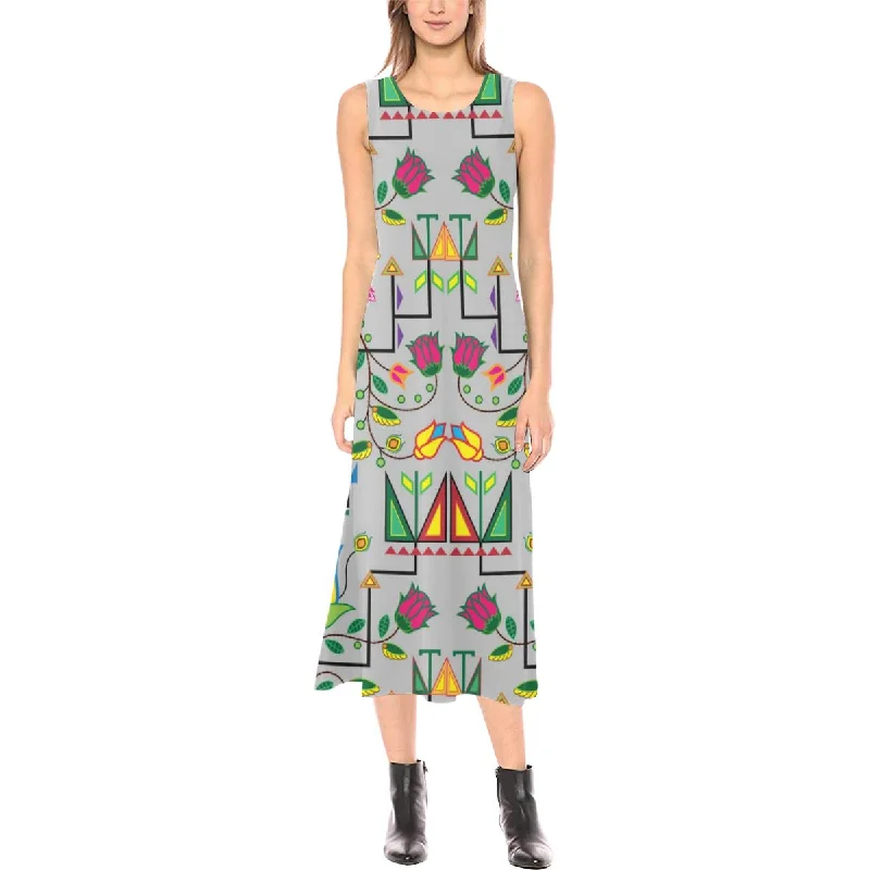 Geometric Floral Summer - Gray Phaedra Sleeveless Open Fork Long Dress Tunics Essential wardrobe Geometric Floral Summer - Gray Phaedra Sleeveless Open Fork Long Dress Tunics Essential wardrobe