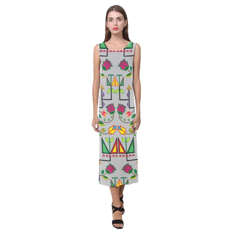 Geometric Floral Summer - Gray Phaedra Sleeveless Open Fork Long Dress Tunics Hiking breathable Geometric Floral Summer - Gray Phaedra Sleeveless Open Fork Long Dress Tunics Hiking breathable