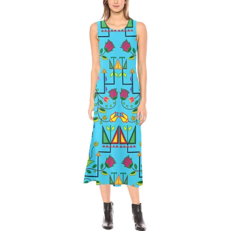 Geometric Floral Summer - Sky Blue Phaedra Sleeveless Open Fork Long Dress Tunics Summer linen Geometric Floral Summer - Sky Blue Phaedra Sleeveless Open Fork Long Dress Tunics Summer linen