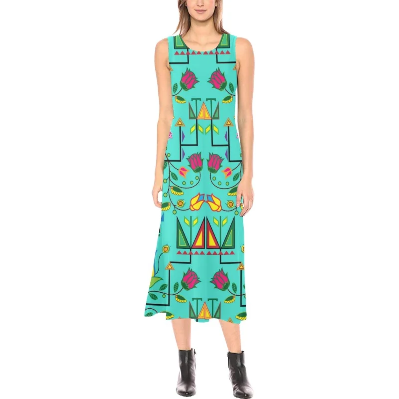 Geometric Floral Summer - Sky Phaedra Sleeveless Open Fork Long Dress Casual Short Summer Geometric Floral Summer - Sky Phaedra Sleeveless Open Fork Long Dress Casual Short Summer