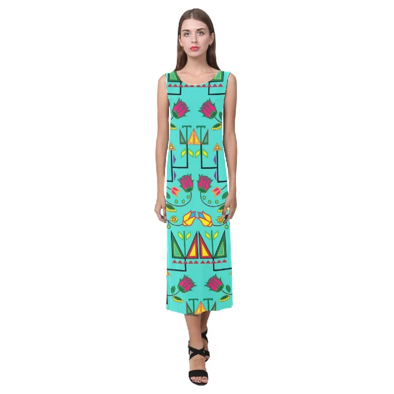 Geometric Floral Summer - Sky Phaedra Sleeveless Open Fork Long Dress Tunics Modern contemporary Geometric Floral Summer - Sky Phaedra Sleeveless Open Fork Long Dress Tunics Modern contemporary
