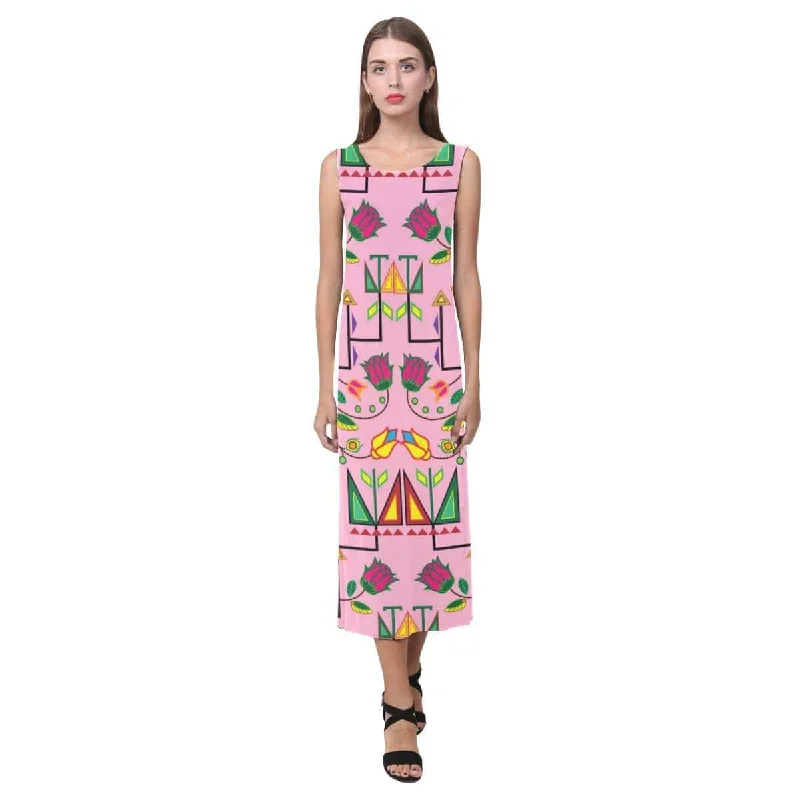 Geometric Floral Summer - Sunset Phaedra Sleeveless Open Fork Long Dress Tunics Silk luxurious Geometric Floral Summer - Sunset Phaedra Sleeveless Open Fork Long Dress Tunics Silk luxurious