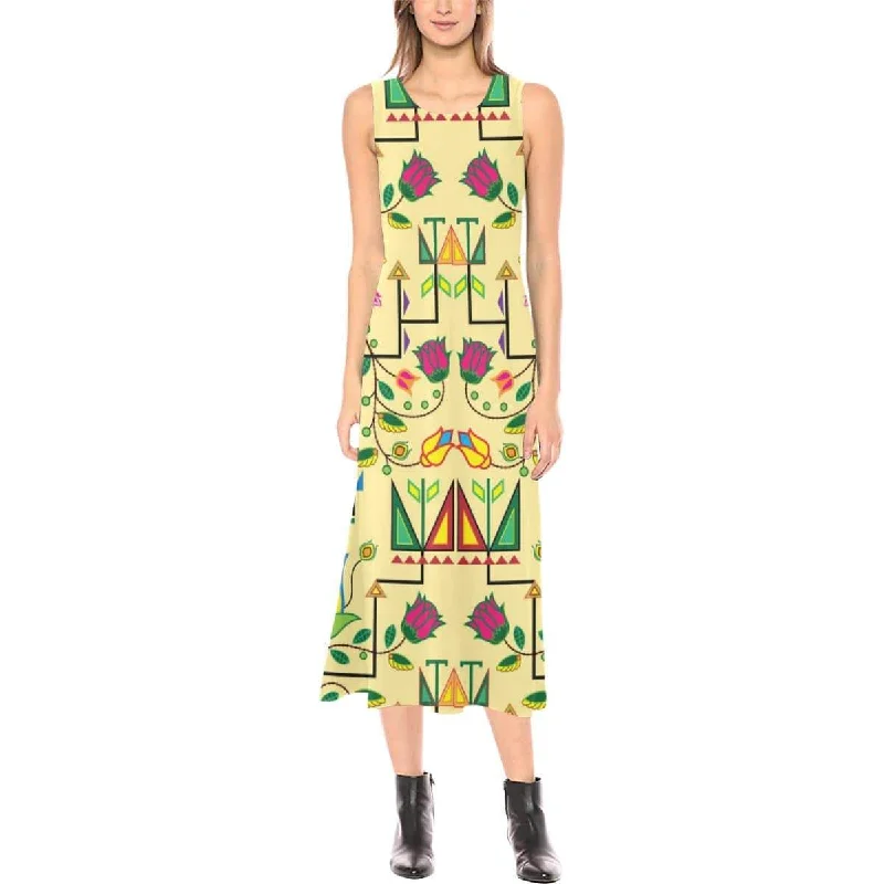 Geometric Floral Summer - Vanilla Phaedra Sleeveless Open Fork Long Dress Tunics Cozy comfortable Geometric Floral Summer - Vanilla Phaedra Sleeveless Open Fork Long Dress Tunics Cozy comfortable