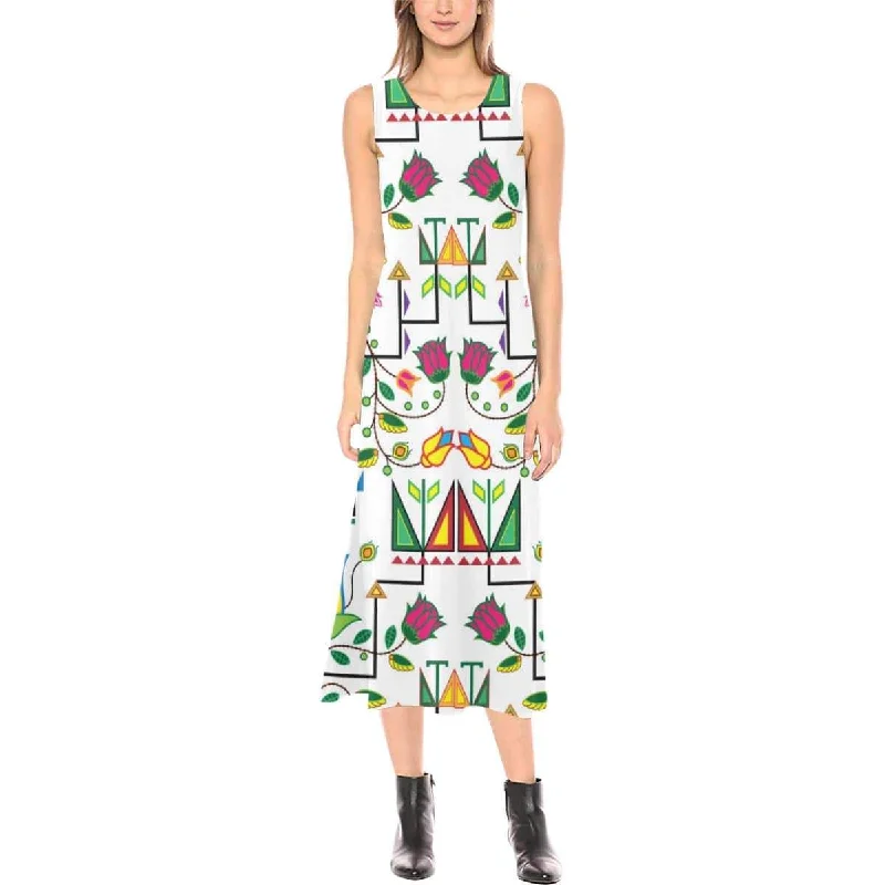 Geometric Floral Summer - White Phaedra Sleeveless Open Fork Long Dress Tunics Fashionable chic Geometric Floral Summer - White Phaedra Sleeveless Open Fork Long Dress Tunics Fashionable chic